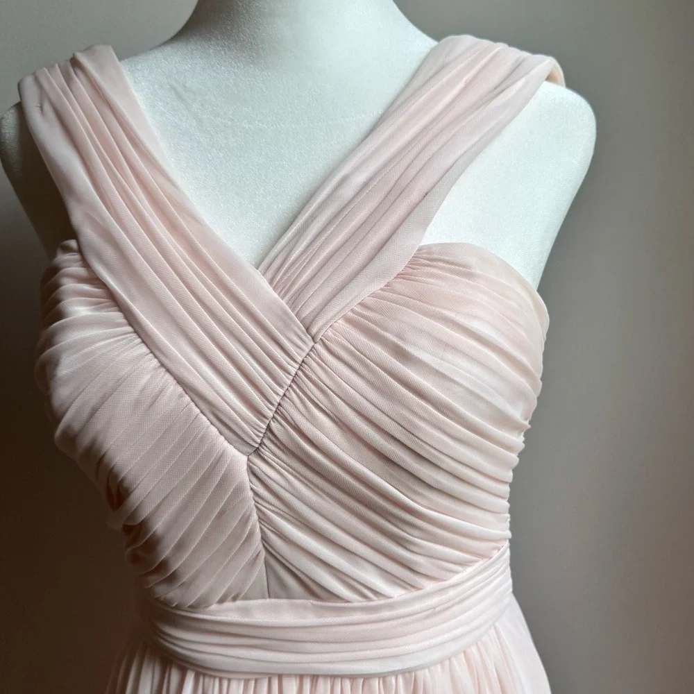 ALFRED SUNG Blush Pink Maxi Chiffon Sleeveless Halter Gown Size 6, Fit is Size 2 - Picture 4 of 8